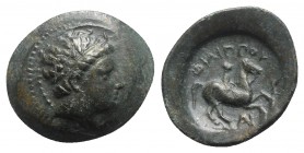 Kings of Macedon, Philip II (359-336). Æ (23mm, 5.56g, 9h). Uncertain mint. Head of Apollo r., wearing tainia. R/ Youth on horseback r.; monogram belo...