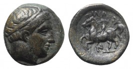 Kings of Macedon, Philip II (359-336 BC). Æ (17mm, 7.18g, 6h). Uncertain mint in Macedonia, 359-336. Diademed male head r. R/ Youth on horseback l.; N...