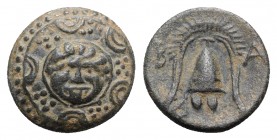 Kings of Macedon, Philip III Arrhidaios (323-317 BC). Æ Half Unit (16mm, 3.78g, 11h). Salamis, under Nikokreon. Macedonian shield, facing gorgoneion o...
