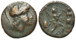 Kings of Macedon, Antigonos II Gonatas (277/6-239 BC). Æ (18mm, 4.66g, 12h). Uncertain Macedonian mint. Helmeted head of Athena r.; c/m on helmet: for...