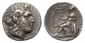 Kings of Thrace, Lysimachos (305-281 BC). AR Drachm (17.5mm, 4.05g, 12h). Ephesos, c. 294-287 BC. Diademed head of the deified Alexander r., with horn...