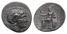 Kings of Thrace, Lysimachos (305-281 BC). AR Drachm (21mm, 4.02g, 11h). Head of the deified Alexander r., with horn of Ammon. R/ Athena seated l., hol...