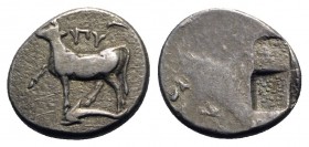 Thrace, Byzantion, c. 387/6-340 BC. AR Drachm (18mm, 5.35g). Bull standing l. on dolphin l. R/ Quadripartite incuse square with stippled quarters. SNG...