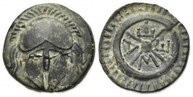 Thrace, Mesambria, c. 275/50-175 BC. Æ (17mm, 4.05g). Crested Corinthian helmet facing. R/ Wheel with four spokes; M-E-Σ-A between. Topalov, Messambri...