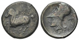 Akarnania, Leukas, c. 320-280 BC. AR Stater (21mm, 8.09g, 12h). Pegasos flying l.; Λ below. R/ Helmeted head of Athena l.; Λ and filleted stylis behin...
