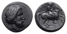 Thessaly, Krannon, c. 400-300 BC. Æ Dichalkon (18mm, 5.04g, 6h). Laureate head of Zeus r. R/ Horseman advancing r. BCD Thessaly 117; Rogers 182. About...