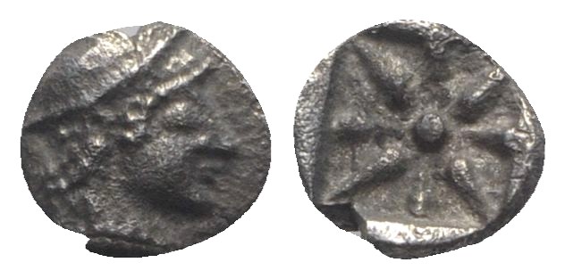 Asia Minor, Uncertain, c. 5th century BC. AR Hemiobol (5.5mm, 0.36g). Helmeted h...