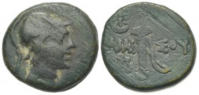 Pontos, Amisos, c. 111-90 BC. Æ (20mm, 8.60g, 11h). Helmeted head of Athena r. R/ Sword in sheath; star with crescent to upper l., monogram to lower l...