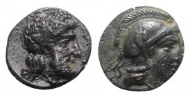 Mysia, Astyra. Tissaphernes (c. 400-395 BC). Æ (13mm, 2.30g, 9h). Laureate head of Zeus r. R/ Helmeted head of Athena r. Winzer 6.1. VF