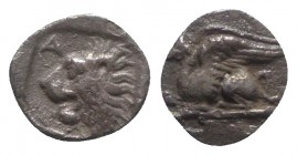 Troas, Assos, 5th century BC. AR Obol (7mm, 0.39g, 9h). Griffin l. R/ Lion’s head l. within incuse square. Traité pl. CLXIII, 27 var. (ethnic). Rare w...