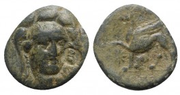 Troas, Assos, c. 4th-3rd century BC. Æ (20.5mm, 6.60g, 11h). Head of Athena facing slightly r., wearing triple crested helmet; c/m: Owl standing withi...