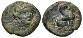 Troas, Gergis, c. 350-300 BC. Æ (12mm, 1.55g, 12h). Head of Sibyl Herophile facing slightly r., wearing laurel wreath and necklace. R/ Sphinx seated r...
