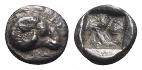 Troas, Kebren, c. 5th century BC. AR Obol (6mm, 0.58g). Head of ram r. R/ Quadripartite incuse square. SNG Copenhagen 254. VF