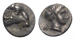 Troas, Kebren, c. 387-310 BC. AR Obol (6mm, 0.46g, 12h). Ram’s head r. R/ Youthful male head r. SNG von Aulock 7621; Klein 313. Good VF