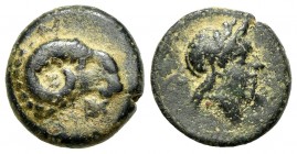Troas, Kebren, c. 4th century BC. Æ (9mm, 1.08g, 6h). Laureate head of Apollo r. R/ Ram's head r., K below. SNG Copenhagen 263. VF - Good VF