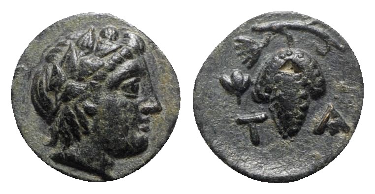 Aeolis, Temnos, 3rd century BC. Æ (13mm, 1.71g, 12h). Bearded head of Dionysos r...