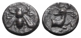 Ionia, Ephesos, c. 390-380 BC. AR Obol (10mm, 0.85g, 12h). Bee; E-Φ flanking. R/ Forepart of stag r.; E-Φ flanking; all within incuse circle. SNG Cope...