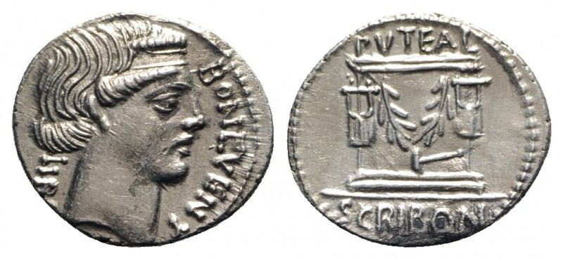 L. Scribonius Libo, Rome, 62 BC. AR Denarius (19mm, 3.94g, 6h). Diademed head of...