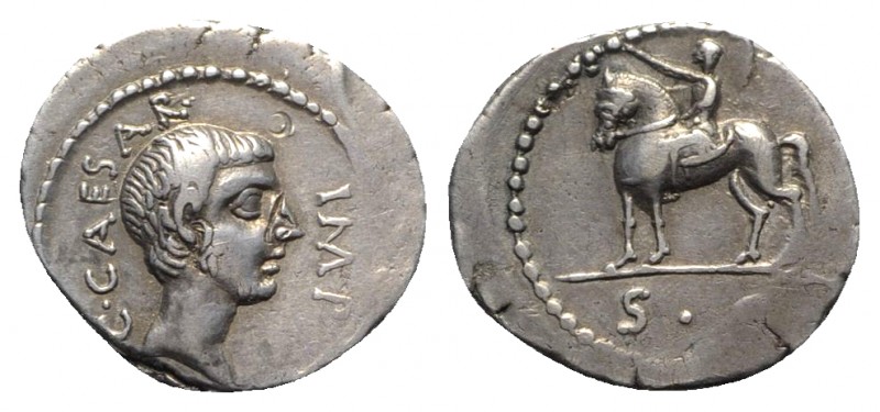 Octavian. April-July 43 BC. AR Denarius (19mm, 3.41g, 6h). Military mint traveli...