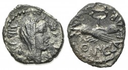 Octavian, Military mint traveling with Octavian in Gaul, 39 BC. AR Quinarius (13mm, 1.39g, 6h). Veiled and diademed head of Concordia r. R/ Clasped ha...