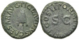 Claudius (41-54). Æ Quadrans (16mm, 3.22g, 6h). Rome, AD 41. Three-legged modius. R/ Legend around large S • C. RIC I 90. Green patina, VF