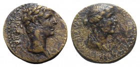 Claudius with Agrippina Junior (41-54). Lycaonia, Iconium. Æ (20mm, 5.42g, 11h). Laureate head of Claudius r. R/ Draped bust of Agrippina Junior r. RP...