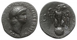 Nero (54-68). Æ As (26mm, 8.98g, 12h). Uncertain (Balkan?), c. 64-6. NERO CLAVDIVS CAESAR AVG GERM P M, Laureate head r. R/ Eagle standing facing, hea...