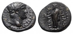 Nero (54-68). Phrygia, Laodicea ad Lycum. Æ (19mm, 6.74g, 12h). Aineias, magistrate. Laureate head r. R/ Jupiter standing l., holding eagle and sceptr...
