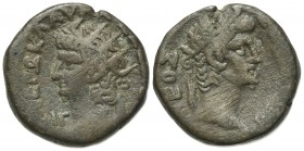 Nero with Tiberius (54-68). Egypt, Alexandria. BI Tetradrachm (23mm, 13.42g, 12h), year 13 (AD 66/7). Radiate bust l. R/ Laureate head of Tiberius r. ...