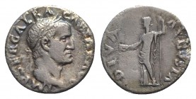 Galba (68-69). AR Denarius (17mm, 2.84g, 6h). Rome. Laureate head r. R/ Livia standing facing, head l., holding patera and sceptre. RIC I 186; RSC 55....