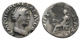 Otho (AD 69). AR Denarius (19mm, 2.74g, 6h). Bare head r. R/ Vesta seated l., holding patera and transverse sceptre. RIC I 24; RSC 7. Near VF