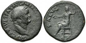 Vespasian (69-79). Æ Sestertius (32mm, 24.19g, 6h). Rome, AD 71. Laureate head r. R/ Salus seated l., holding patera and sceptre. RIC II 245. Good Fin...