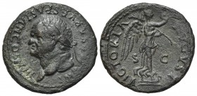 Vespasian (69-79). Æ As (28mm, 10.07g, 6h). Rome, 77-8. Laureate head l. R/ Victory standing r. on prow, holding wreath and palm. RIC II 1014. VF