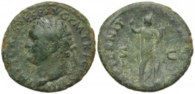 Titus (79-81). Æ As (27mm, 8.83g, 6h). Rome, 80-1. Laureate head l. R/ Aeternitas standing r., l. foot on globe, holding sceptre and cornucopia. RIC I...