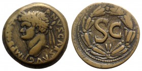 Domitian (81-96). Seleucis and Pieria, Antioch. Æ (30mm, 14.60g, 12h). Laureate head l. R/ Large SC within wreath. RPC II 2023; McAlee 409a. Brown pat...