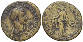 Nerva (96-98). Æ Sestertius (34mm, 21.73g, 6h). Rome, AD 97. Laureate head r. R/ Libertas standing l., holding pileus and vindicta. RIC II 86. Good Fi...