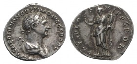 Trajan (98-117). AR Denarius (19mm, 3.37g, 6h). Rome, 114-6. Laureate and draped bust r. R/ Felicitas standing l., holding caduceus and corucopia. RIC...