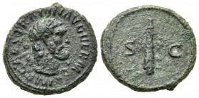 Trajan (98-117). Æ Quadrans (14mm, 2.21g, 6h). Rome, c. 98-102. Laureate bust of Hercules r., draped with lion's skin. R/ Club. RIC II 699. Green pati...