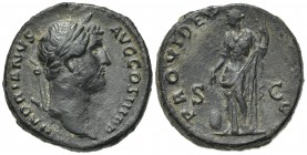 Hadrian (117-138). Æ Sestertius (30.5mm, 26.60g, 6h). Rome, 137-8. Laureate head r. R/ Providentia standing l., holding sceptre and baton; globe to l....