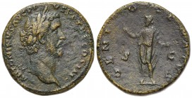 Antoninus Pius (138-161). Æ Sestertius (32mm, 25.19g, 11h). Rome, 141-3. Laureate head r. R/ Genius of the Senate standing l., holding branch and scep...