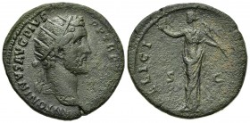 Antoninus Pius (138-161). Æ Dupondius (27mm, 10.01g, 5h). Rome, c. 141-3. Radiate head r. R/ Felicitas standing l., holding caduceus and long branch. ...