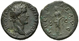 Antoninus Pius (138-161). Æ As (27mm, 11.94g, 12h). Rome, AD 147. Laureate head r. R/ Pietas standing facing, head l., extending r. hand, l. hand at s...