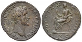 Antoninus Pius (138-161). Æ Sestertius (32mm, 26.53g, 12h). Rome, 156-7. Laureate head r. R/ Securitas seated l., feet on footstool, holding sceptre a...