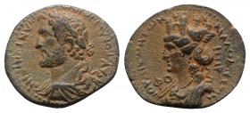 Antoninus Pius (138-161). Seleucis and Pieria, Laodicea ad Mare. Æ (27mm, 10.00g, 12h). Laureate, draped and cuirassed bust of Antoninus Pius l. R/ Tu...