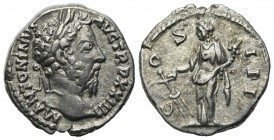 Marcus Aurelius (161-180). AR Denarius (18mm, 3.37g, 6h). Rome, 169-170. Laureate head r. R/ Fortuna standing l., holding rudder and cornucopaie. RIC ...