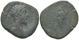 Marcus Aurelius (161-180). Æ Sestertius (33mm, 21.02g, 12h). Rome. Laureate head r. R/ Annona standing l., holding grain ears over modius and cornucop...