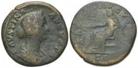 Faustina Junior (Augusta, 147-175). Æ Sestertius (32mm, 24.43g, 6h). Rome, c. 161-4. Draped bust r., wearing stephane. R/ Salus seated l., resting l. ...