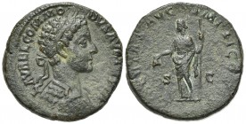 Commodus (177-192). Æ Sestertius (30mm, 20.66g, 11h). Rome, AD 178. Laureate and cuirassed bust r. R/ Libertas standing l., holding pileus and sceptre...