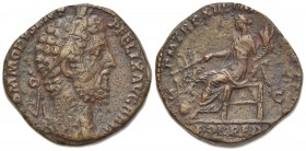 Commodus (177-192). Æ Sestertius (29mm, 23.14g, 12h). Rome, AD 188. Laureate head r. R/ Fortuna seated l., holding rudder on globe and cornucopia. RIC...