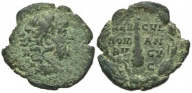 Commodus (177-192). Æ As (24.5mm, 8.22g, 12h). Rome, AD 192. Head r., wearing lion’s skin headress. R/ Club within laurel wreath. RIC III 644. Green p...